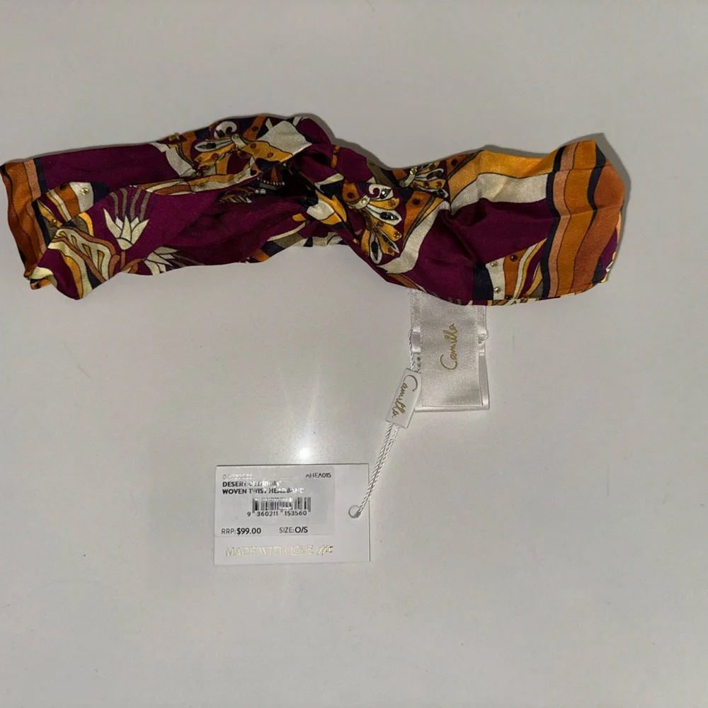 CAMILLA “Desert Delirium” maroon silk Egyptian theme boho twist headband